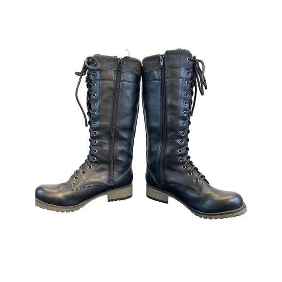 Report Maxwell Women’s Tall Boots Combat MOTO Size 6 Black Faux Fur Lace Up Zip - Picture 6 of 13